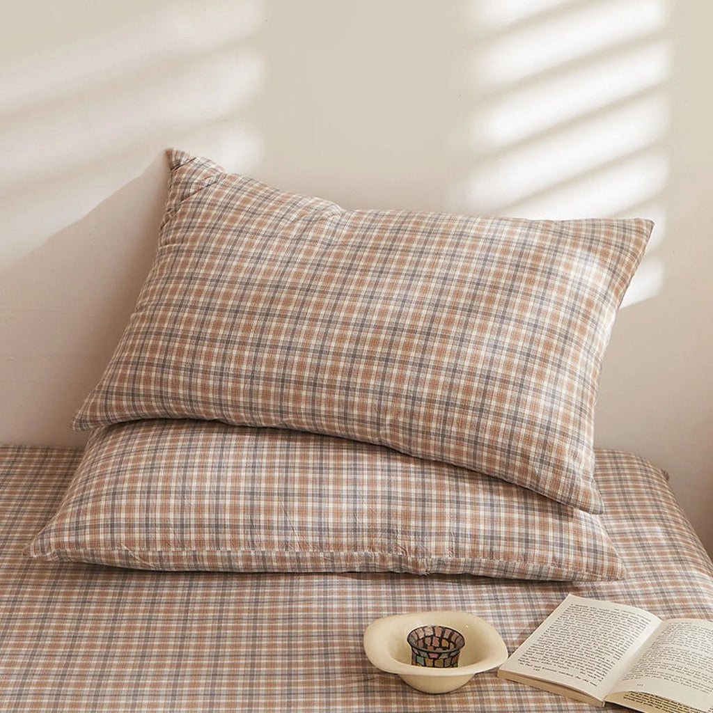 Fresh Plaid Washed Cotton Pillowcases Ever Lasting