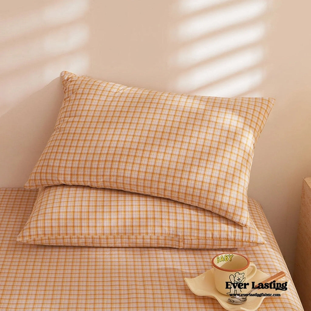 Fresh Plaid Washed Cotton Pillowcases Ever Lasting