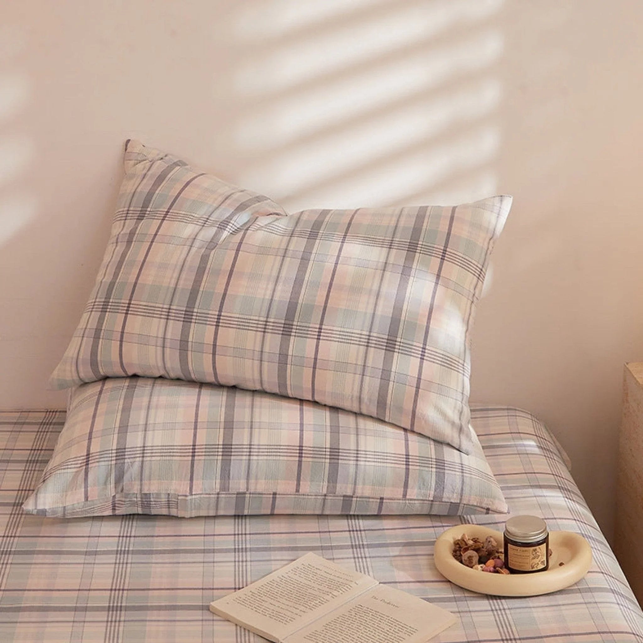 Fresh Plaid Washed Cotton Pillowcases Ever Lasting
