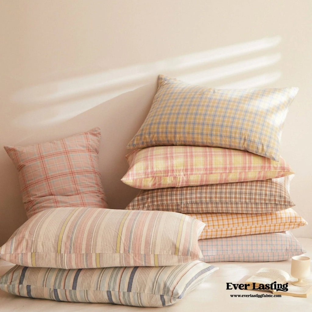 Fresh Plaid Washed Cotton Pillowcases Ever Lasting