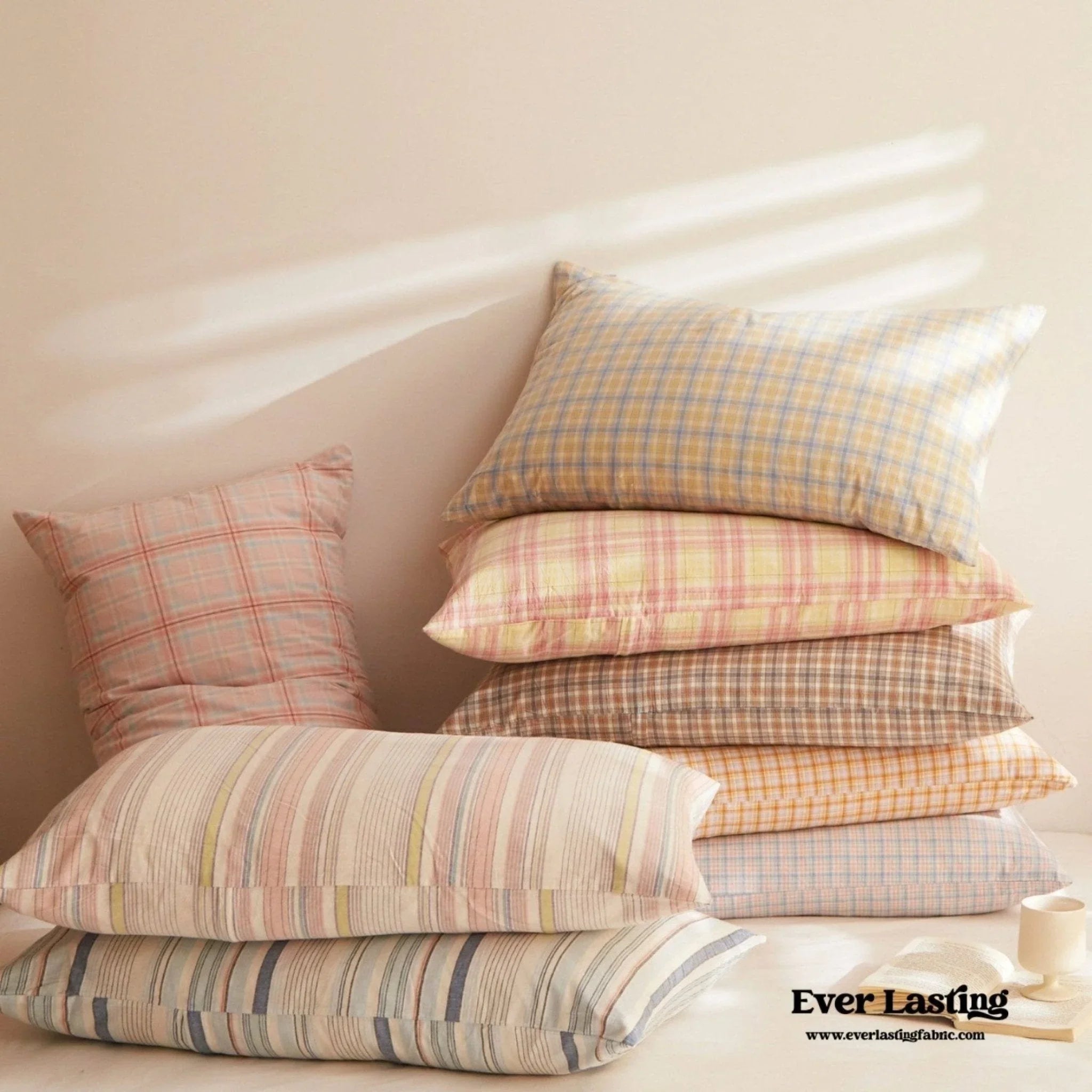 Fresh Plaid Washed Cotton Pillowcases Ever Lasting