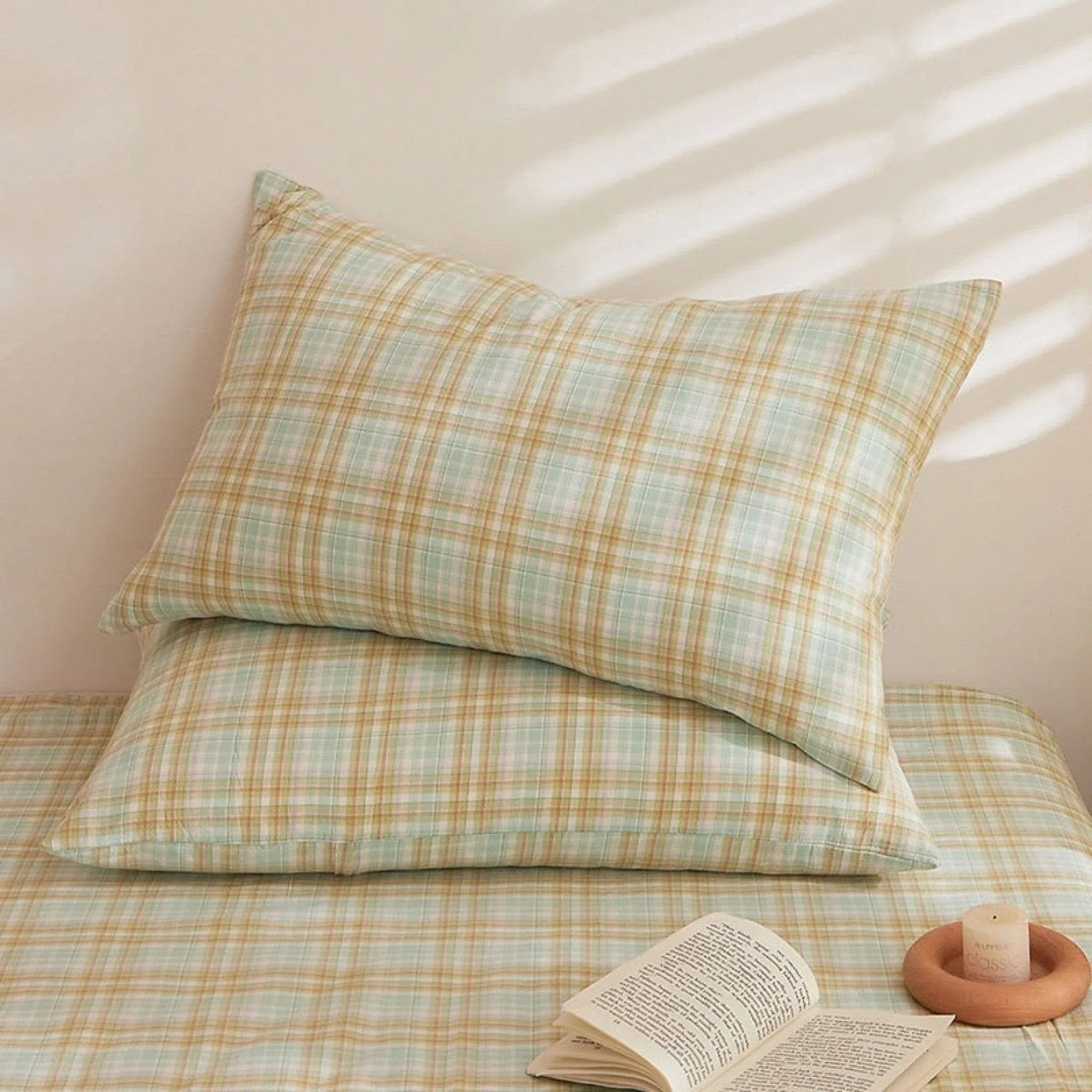 Fresh Plaid Washed Cotton Pillowcases Ever Lasting