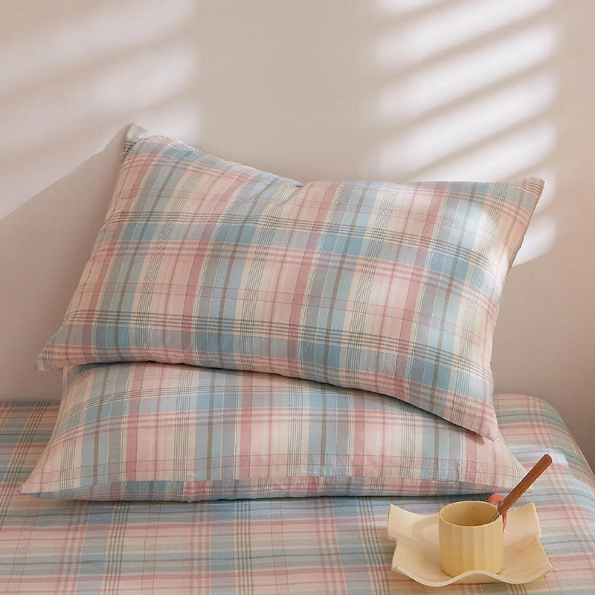 Fresh Plaid Washed Cotton Pillowcases Ever Lasting