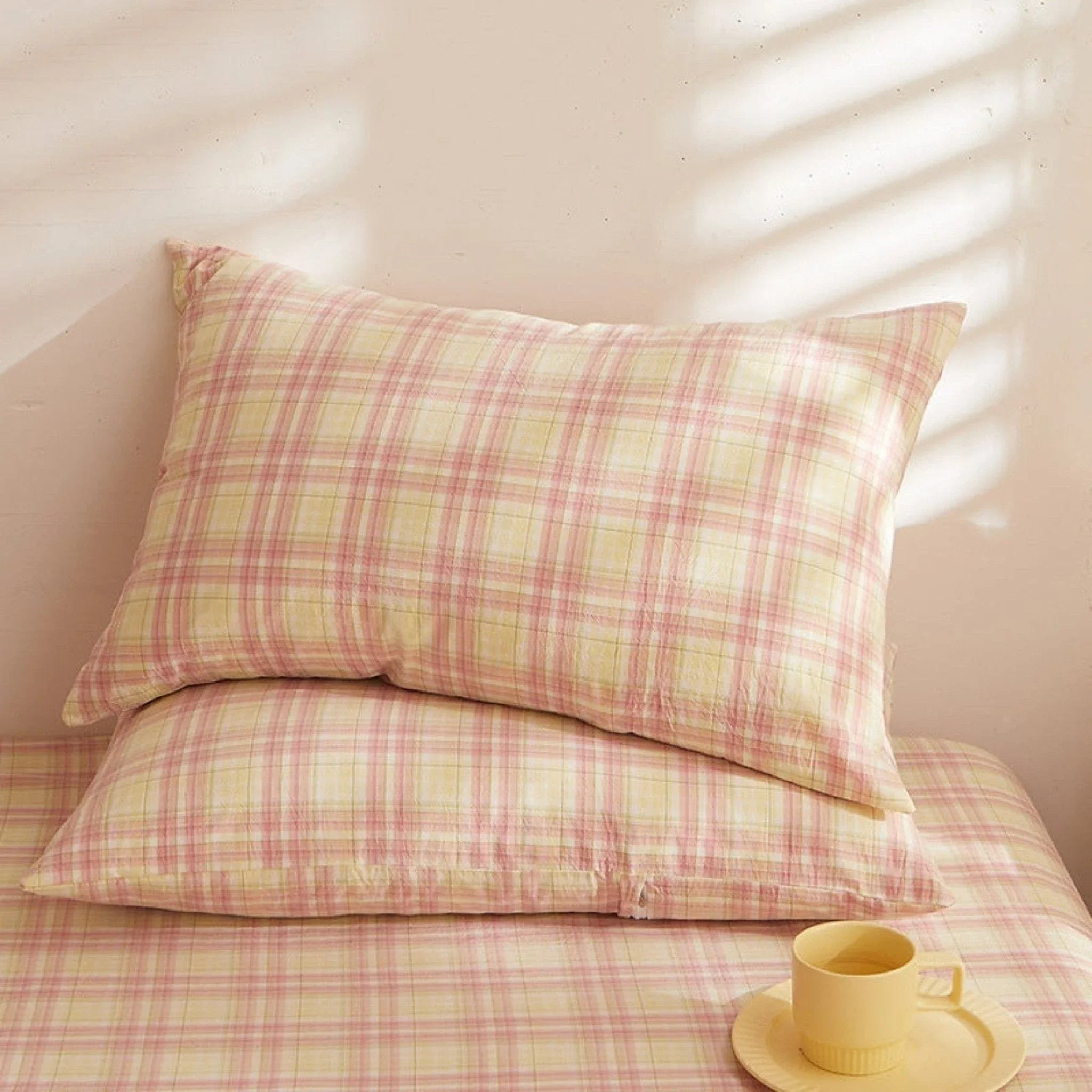 Fresh Plaid Washed Cotton Pillowcases Ever Lasting
