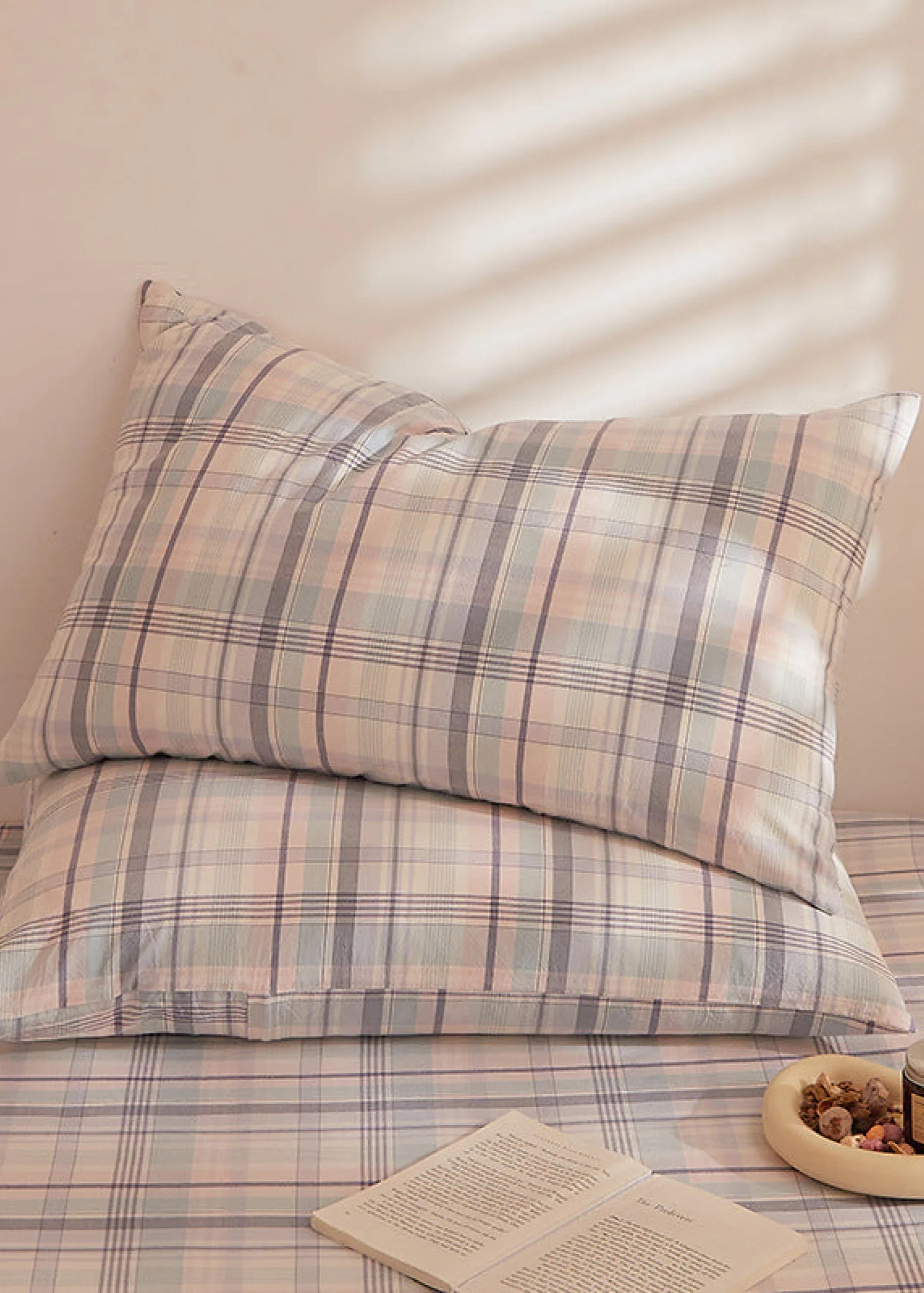 Fresh Plaid Washed Cotton Pillowcases Ever Lasting