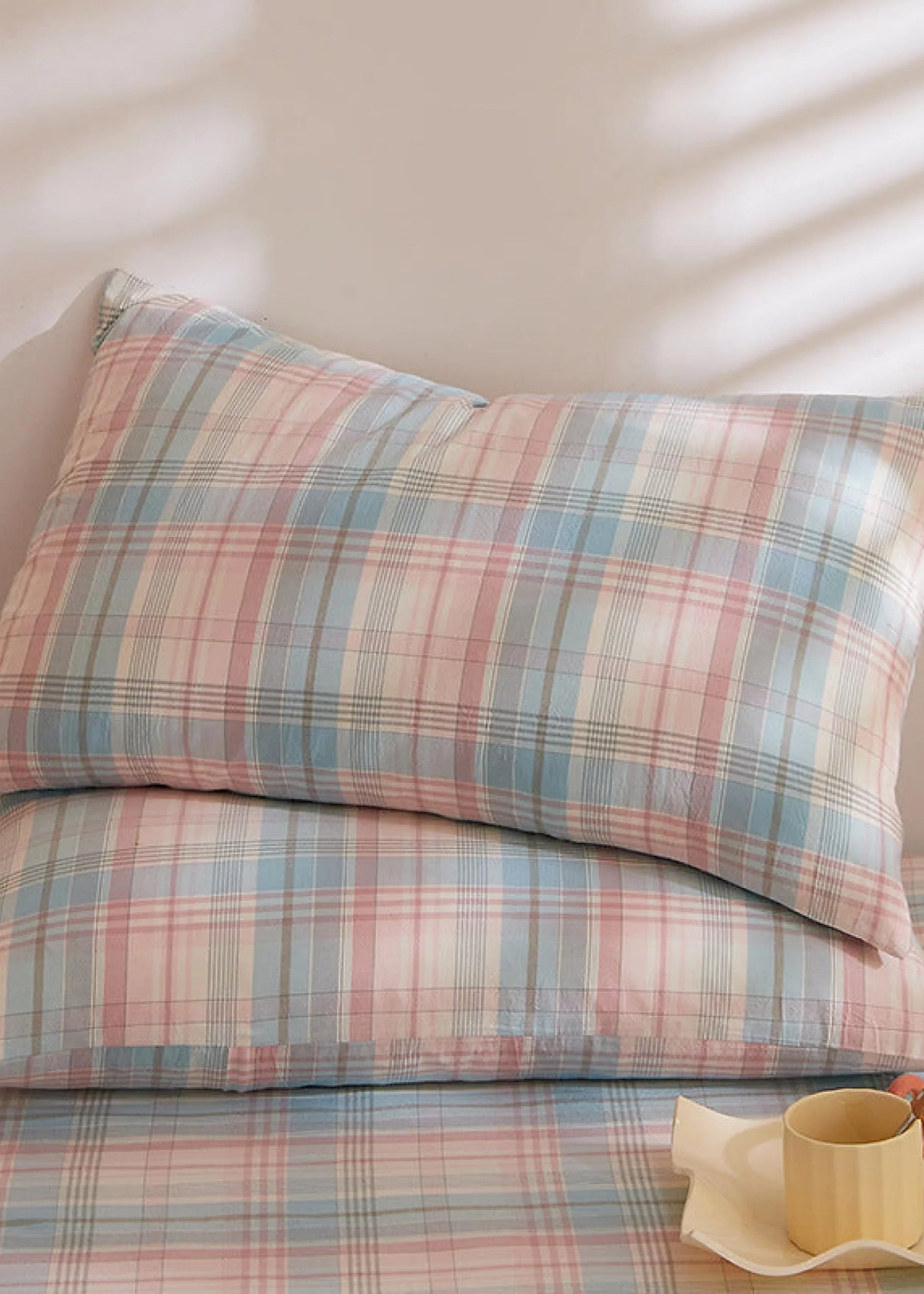Fresh Plaid Washed Cotton Pillowcases Ever Lasting