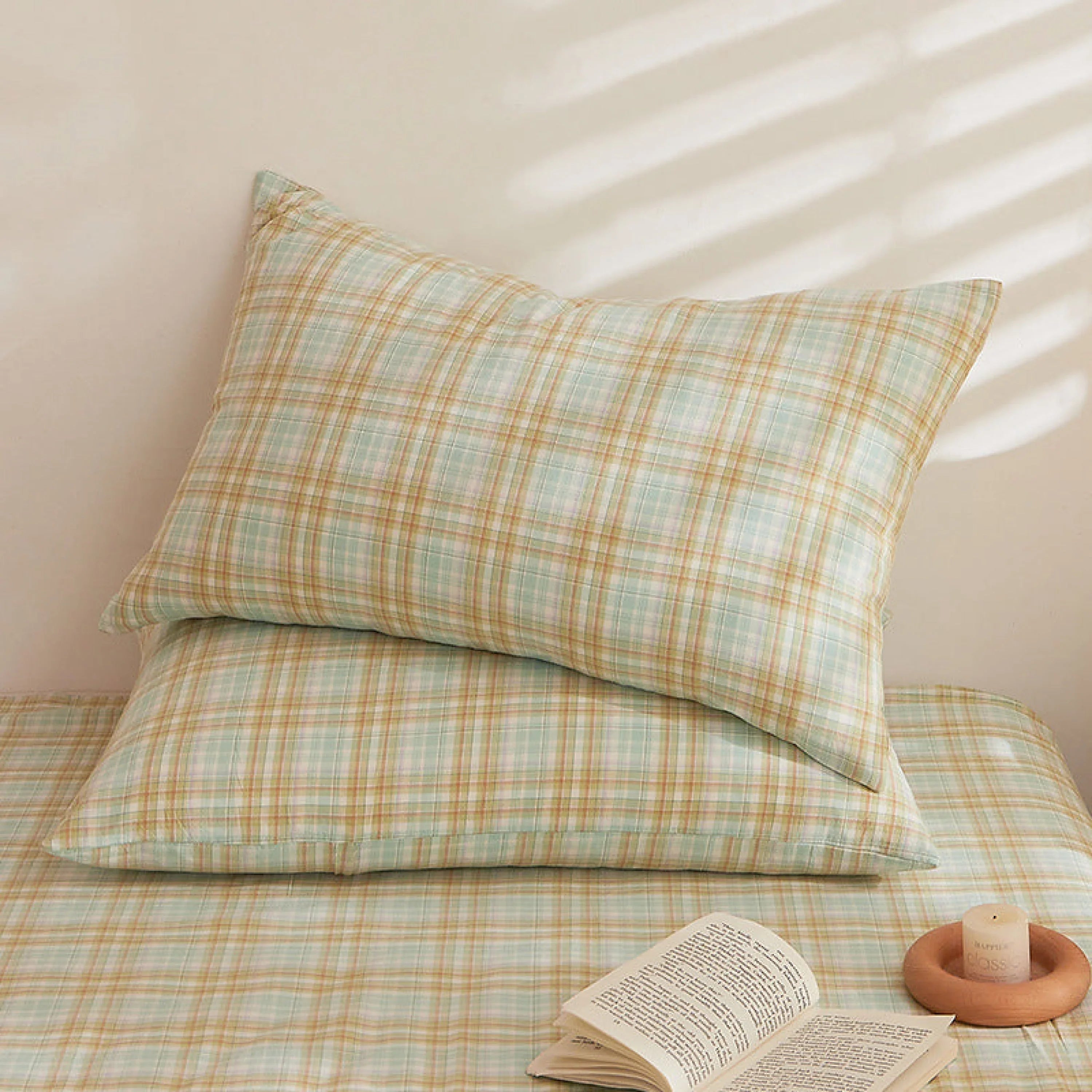 Fresh Plaid Washed Cotton Pillowcases Ever Lasting