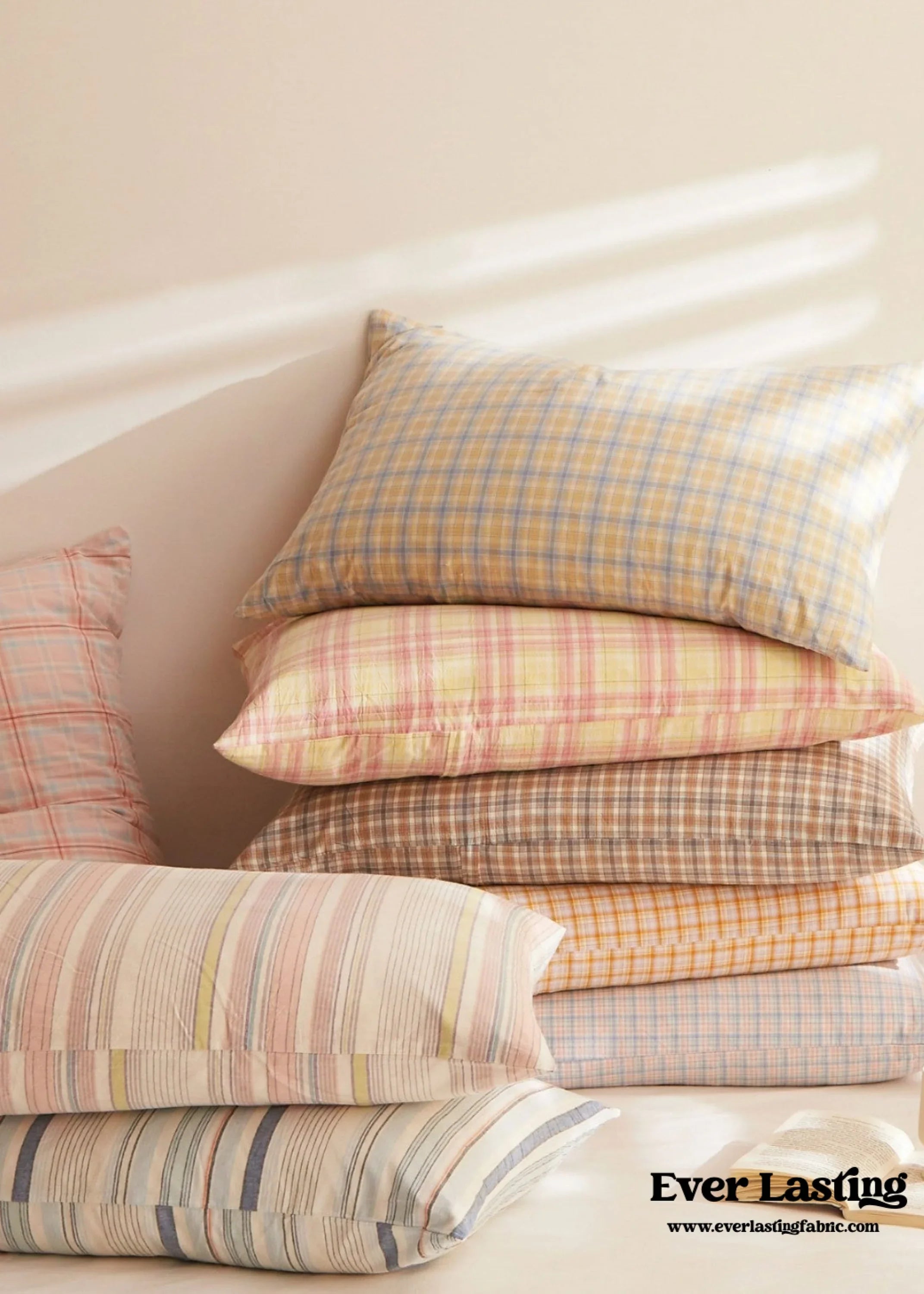 Fresh Plaid Washed Cotton Pillowcases Ever Lasting