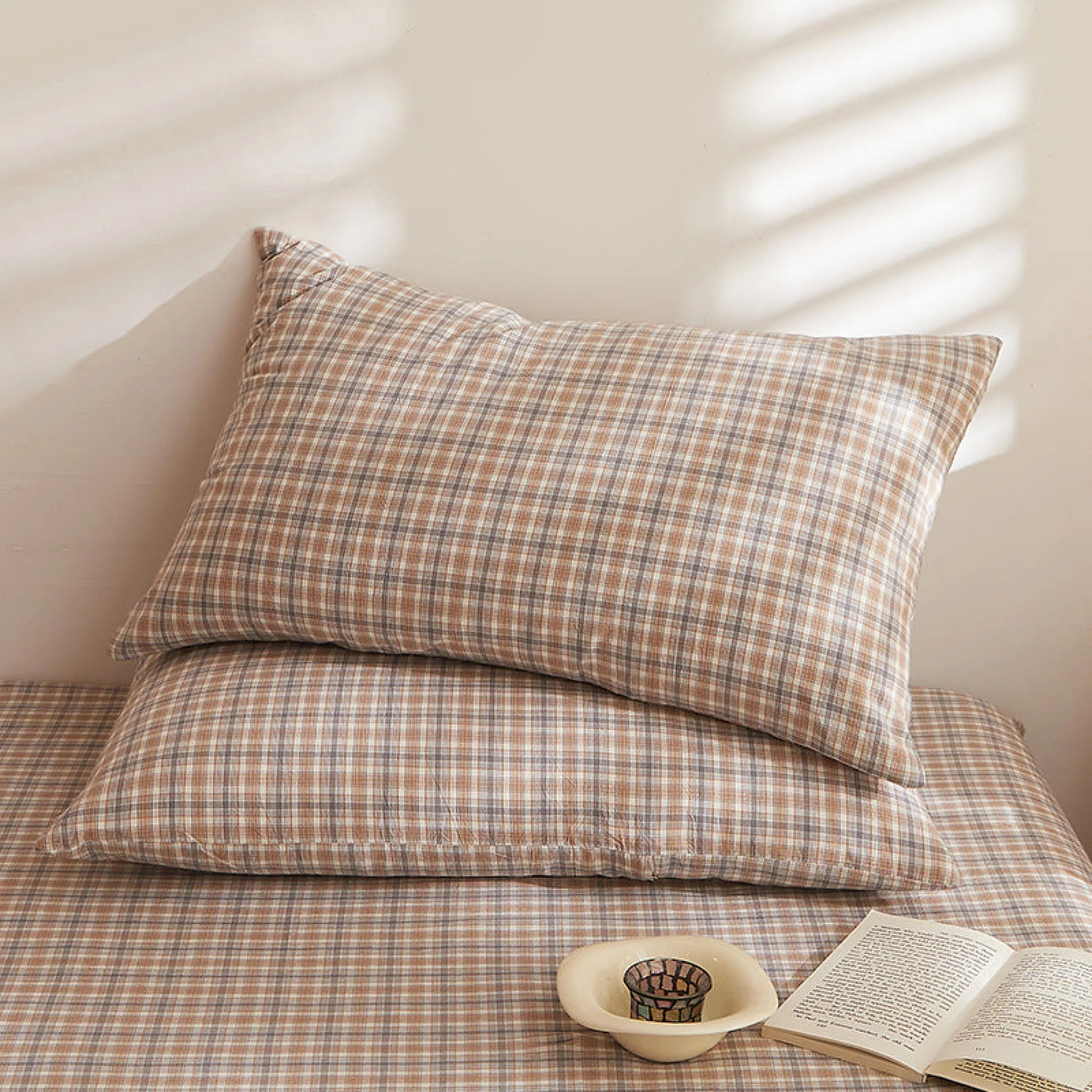 Fresh Plaid Washed Cotton Pillowcases Ever Lasting