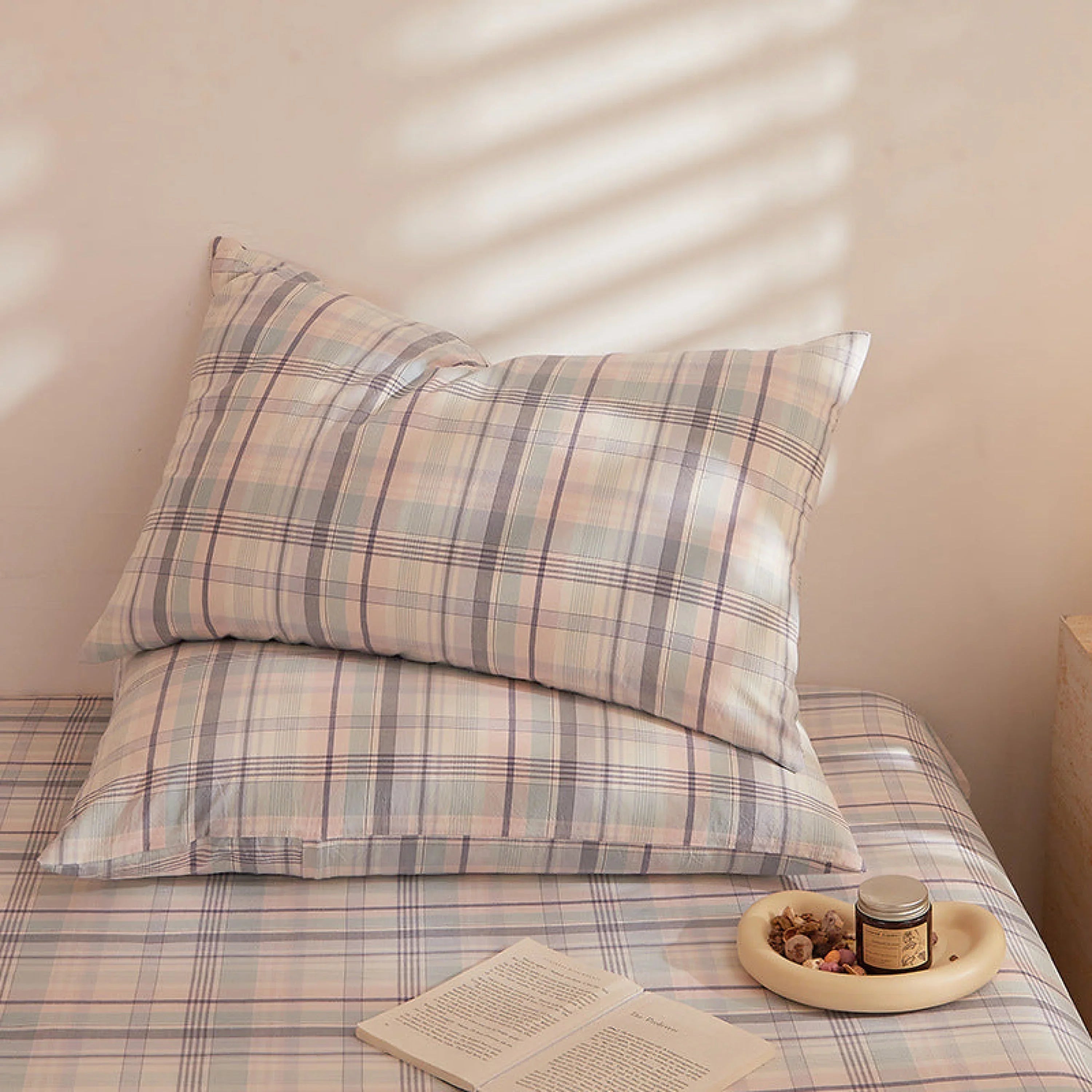 Fresh Plaid Washed Cotton Pillowcases Ever Lasting