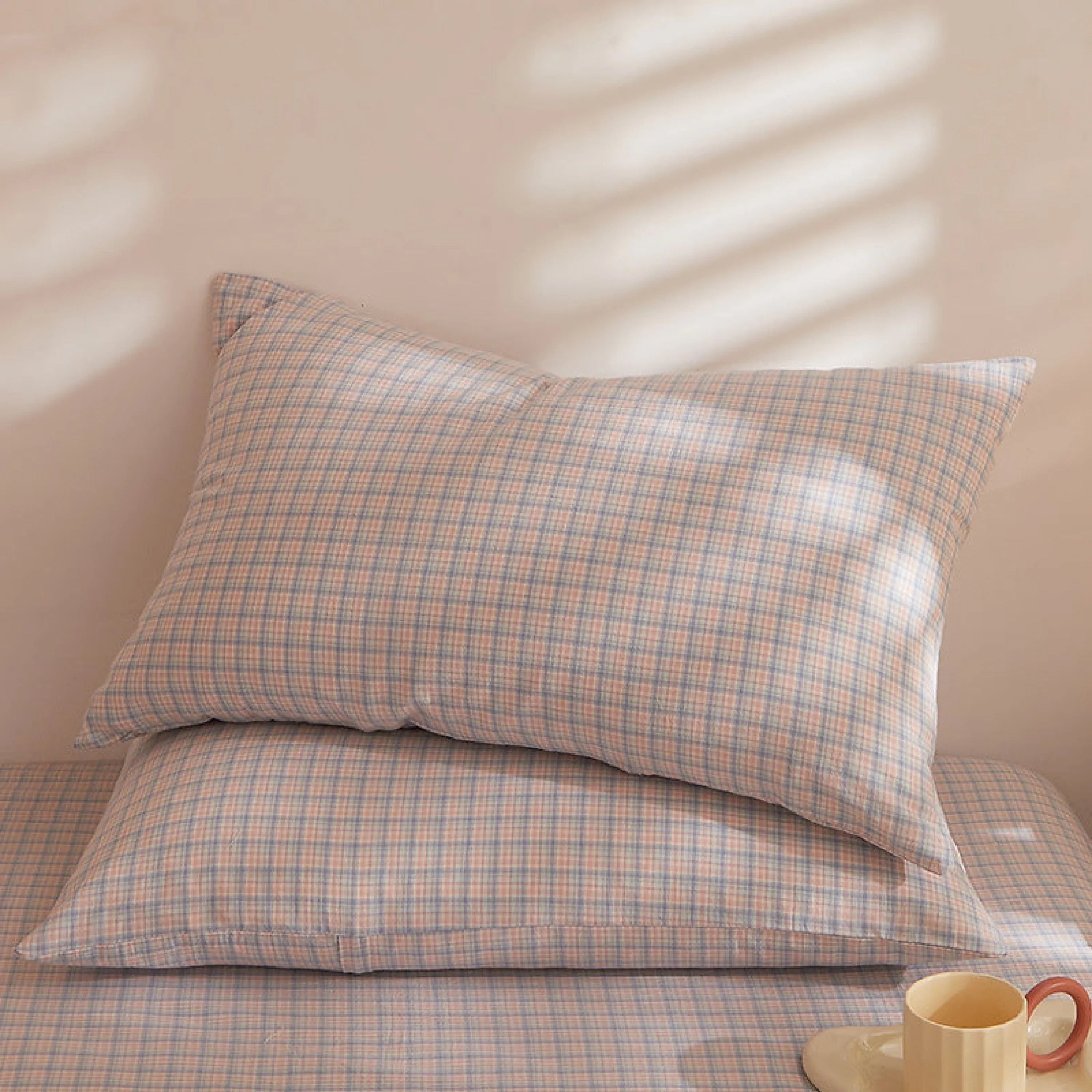 Fresh Plaid Washed Cotton Pillowcases Ever Lasting