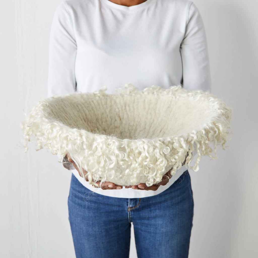 Fringed Skirt Decorative Wool Natural Bowl - House Of Avana