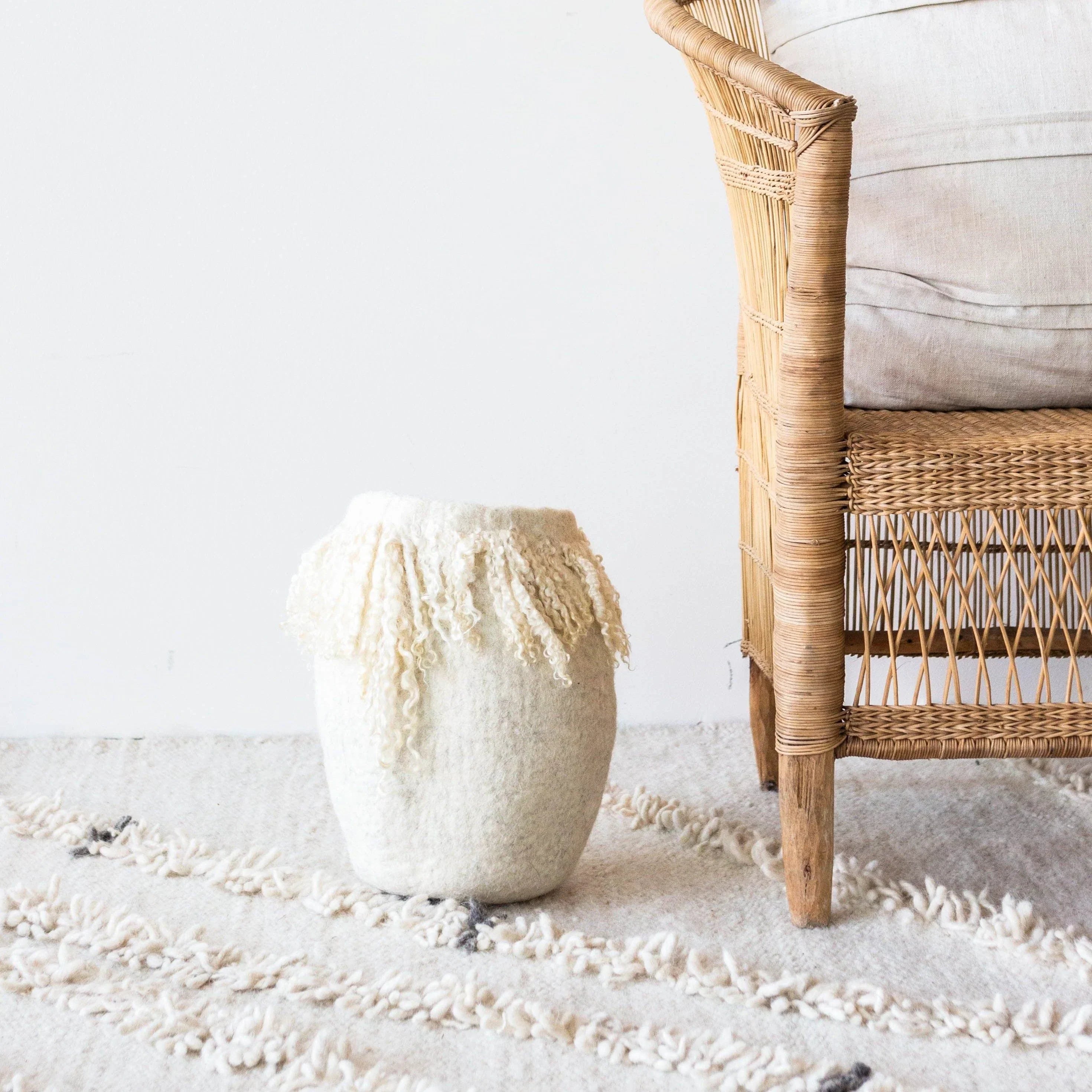 Fringed Skirt Mohair Decorative Wool Basket Kanju Interiors