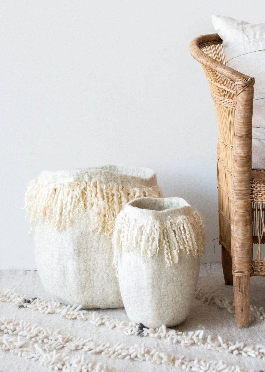 Fringed Skirt Mohair Decorative Wool Basket Kanju Interiors