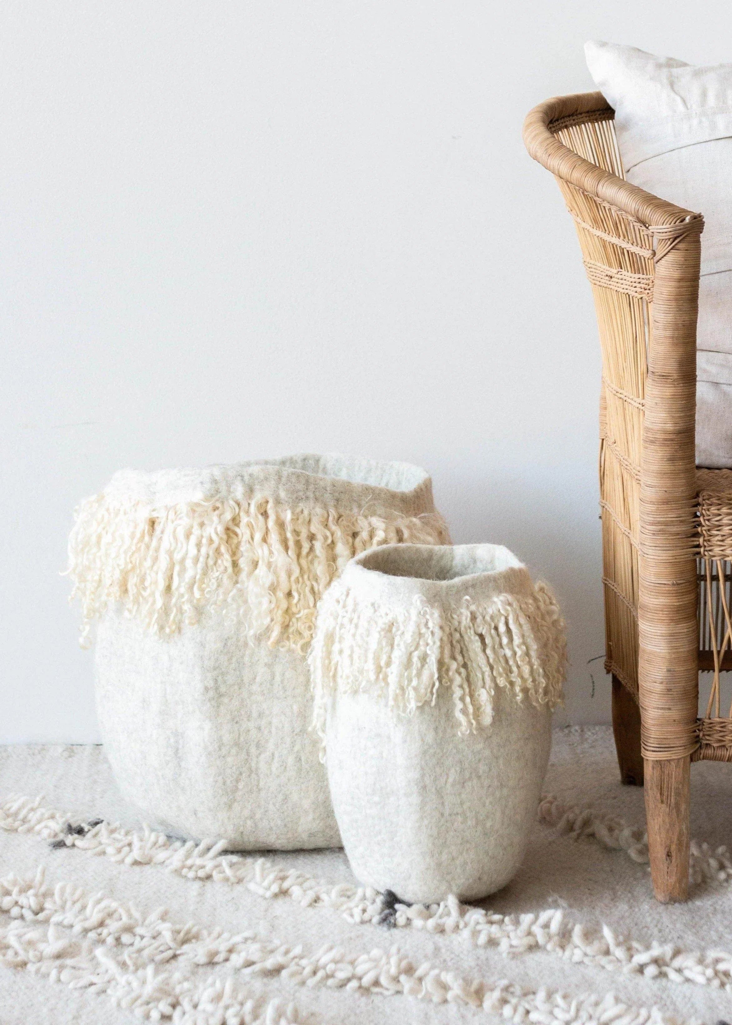 Fringed Skirt Mohair Decorative Wool Basket Kanju Interiors
