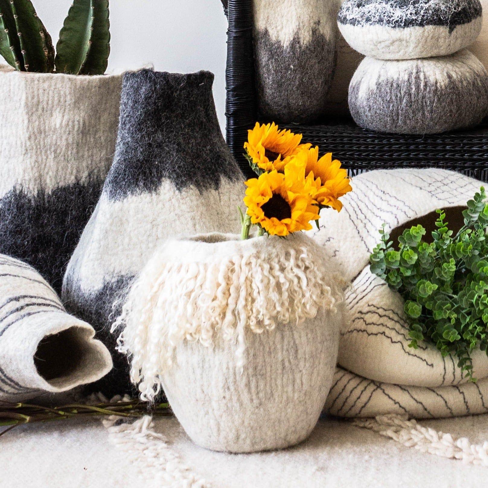 Fringed Skirt Mohair Decorative Wool Basket Kanju Interiors