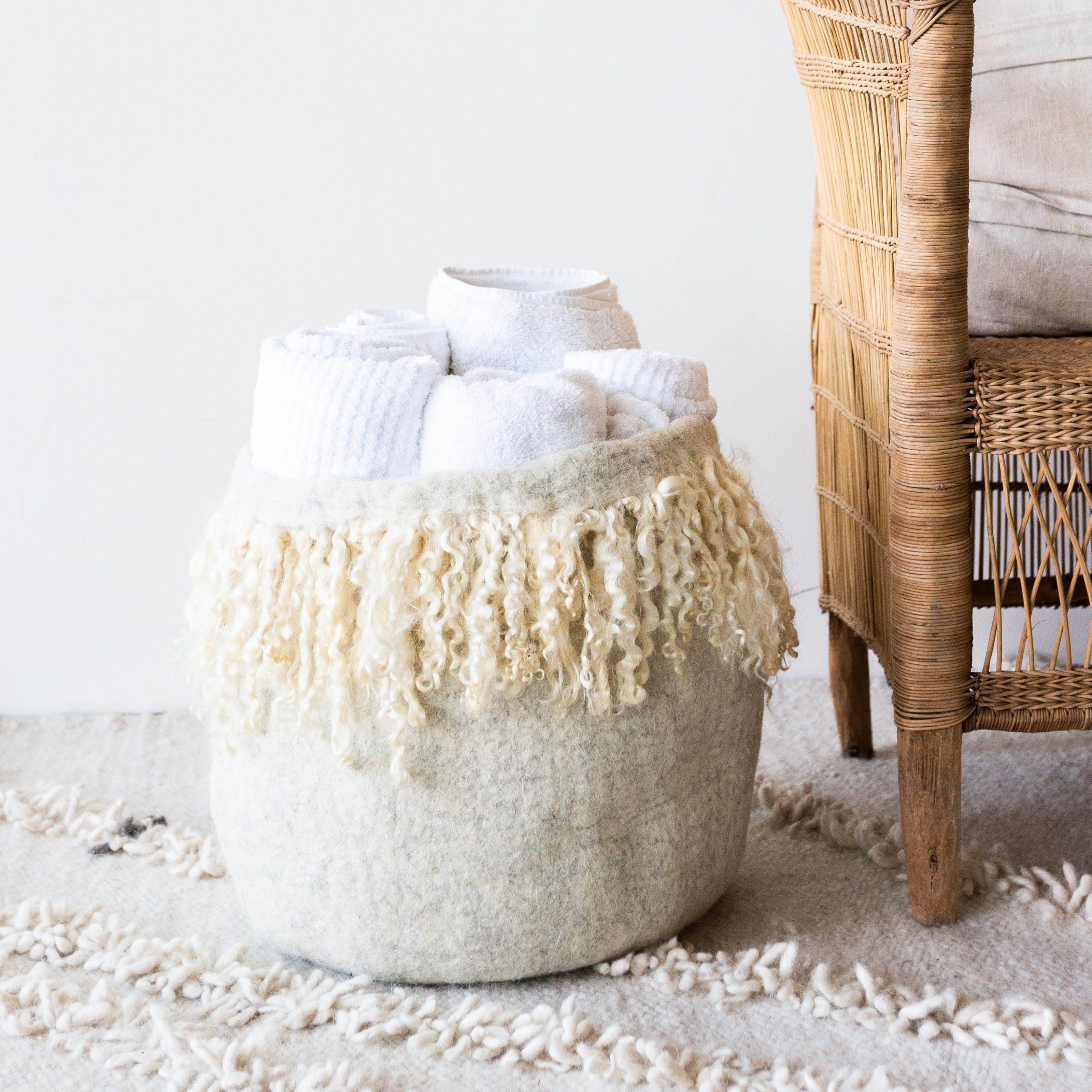 Fringed Skirt Mohair Decorative Wool Basket Kanju Interiors