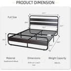 Full Heavy Duty Round Metal Frame Platform Bed with Black Wood Panel Headboard