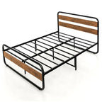 Full Industrial Wood and Metal Tube Platform Bed with Headboard and Footboard