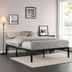 Full Metal Platform Bed Frame with Wooden Mattress Support Slats