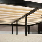 Full Metal Platform Bed Frame with Wooden Mattress Support Slats