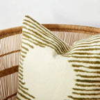 Soft cream linen throw pillow with crescent moon pattern, plush filling - House of Avana