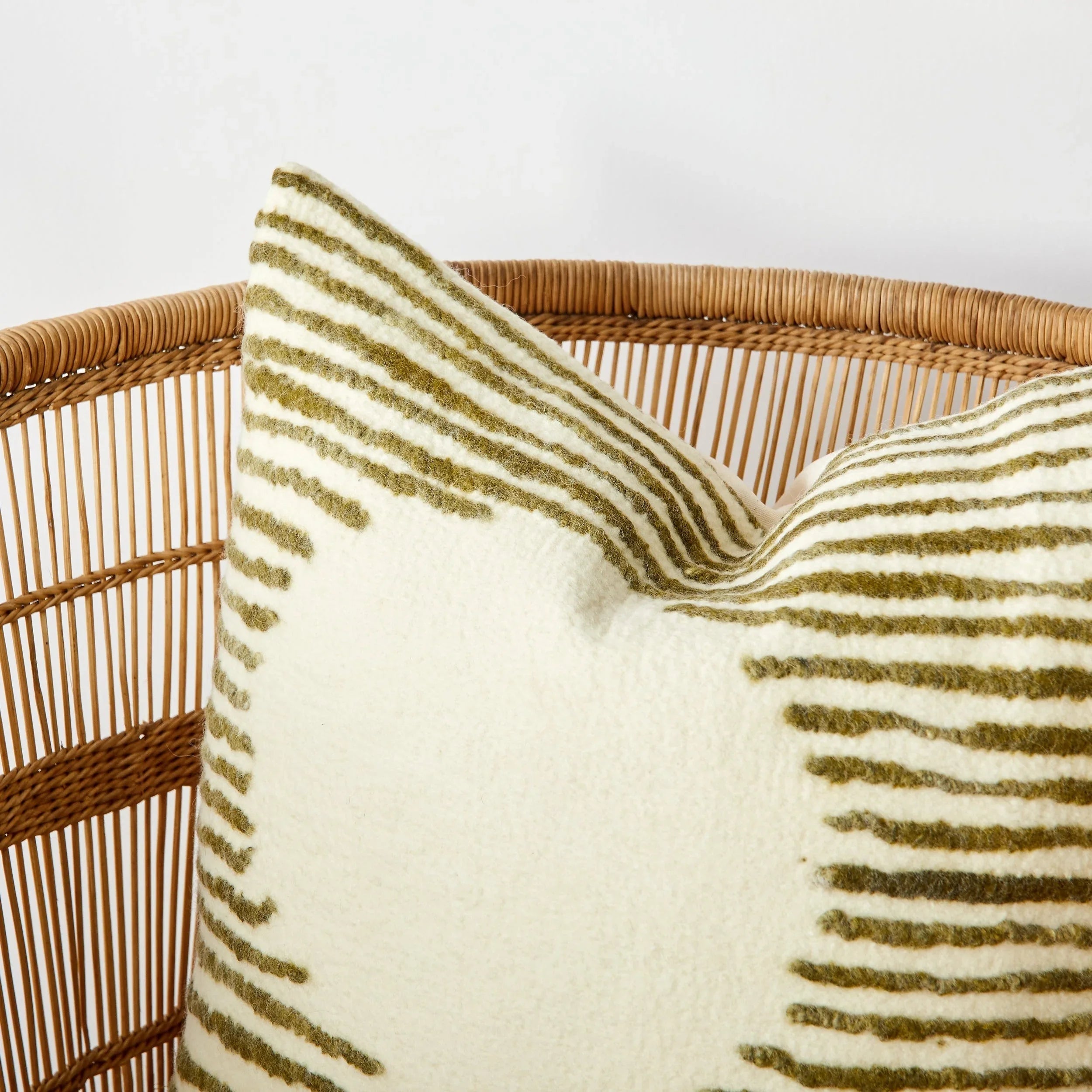 Soft cream linen throw pillow with crescent moon pattern, plush filling - House of Avana