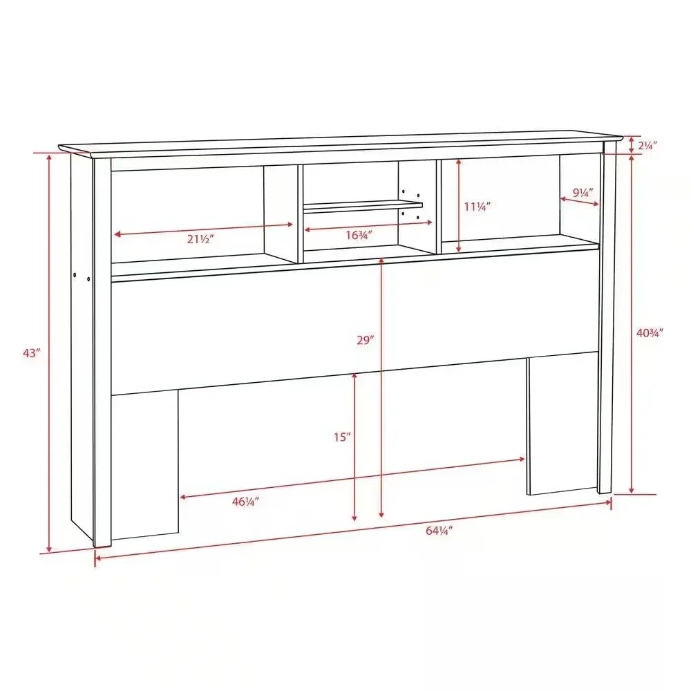 Full / Queen size Freestanding Bookcase Headboard in Grey Brown Wood Finish