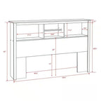 Full / Queen size Freestanding Bookcase Headboard in Grey Brown Wood Finish