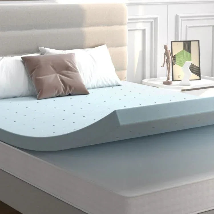 Full size 4-inch Thick Soft Gel Memory Foam Mattress Topper in Light Blue