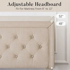 Full Size Adjustable Height Platform Bed Frame with Beige Upholstered Headboard