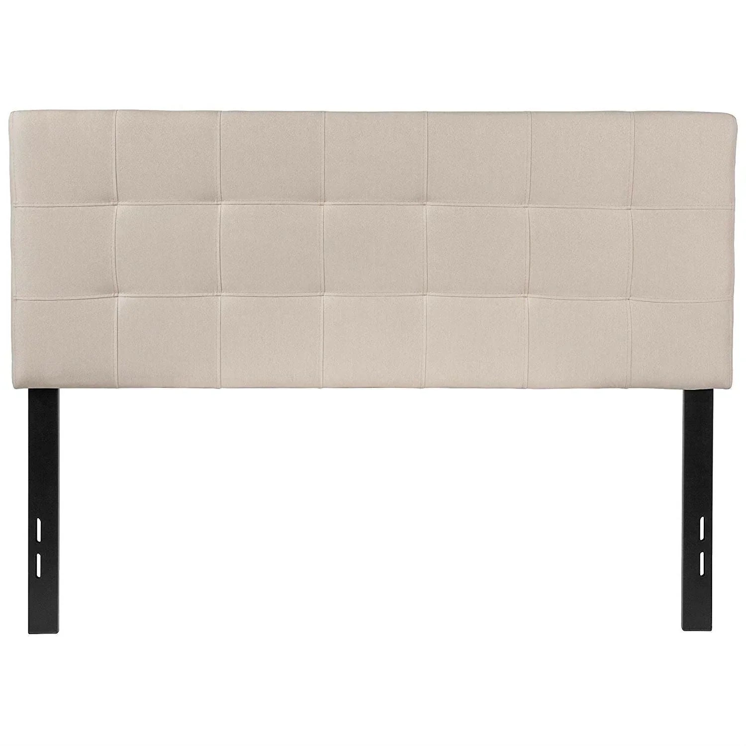 Full size Beige Taupe Fabric Box-Stitch Upholstered Headboard