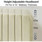 Full size Beige Upholstered Platform Bed Frame with Headboard
