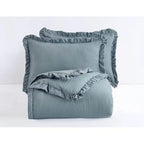 Full Size Blue Stone Washed Ruffled Edge Microfiber 3-Piece Comforter Set