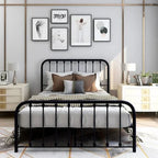 Full size Classic Black Metal Bed Frame with Slatted Headboard and Footboard