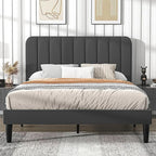 Full size Dark Grey Upholstered Platform Bed Frame with Headboard