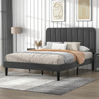 Full size Dark Grey Upholstered Platform Bed Frame with Headboard
