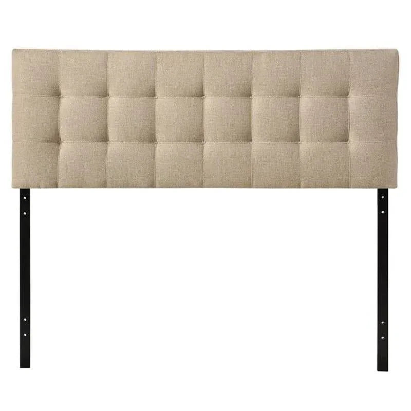 Full size Modern Beige Tan Taupe Fabric Tufted Upholstered Headboard