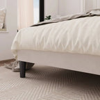 Full size White Velvet Upholstered Platform Bed Frame with Wingback Headboard