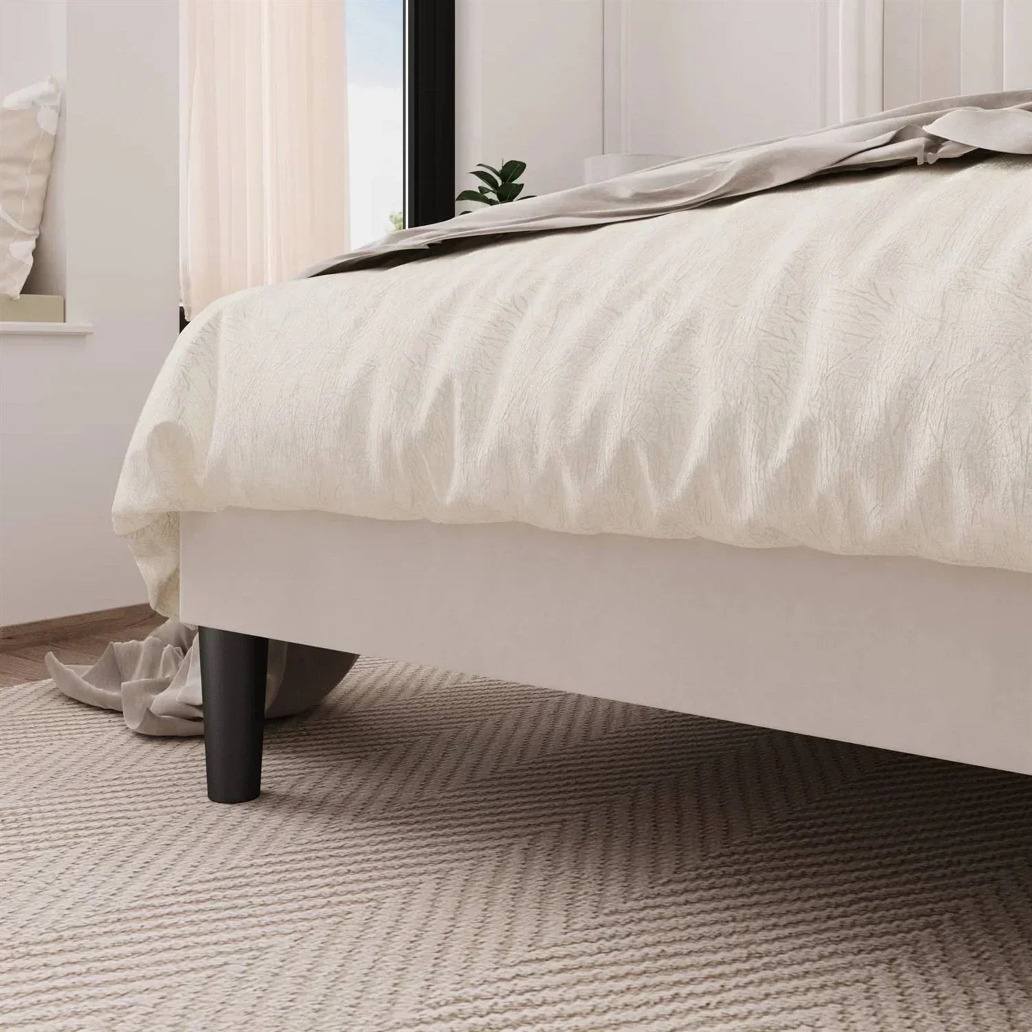 Full size White Velvet Upholstered Platform Bed Frame with Wingback Headboard