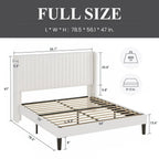 Full size White Velvet Upholstered Platform Bed Frame with Wingback Headboard