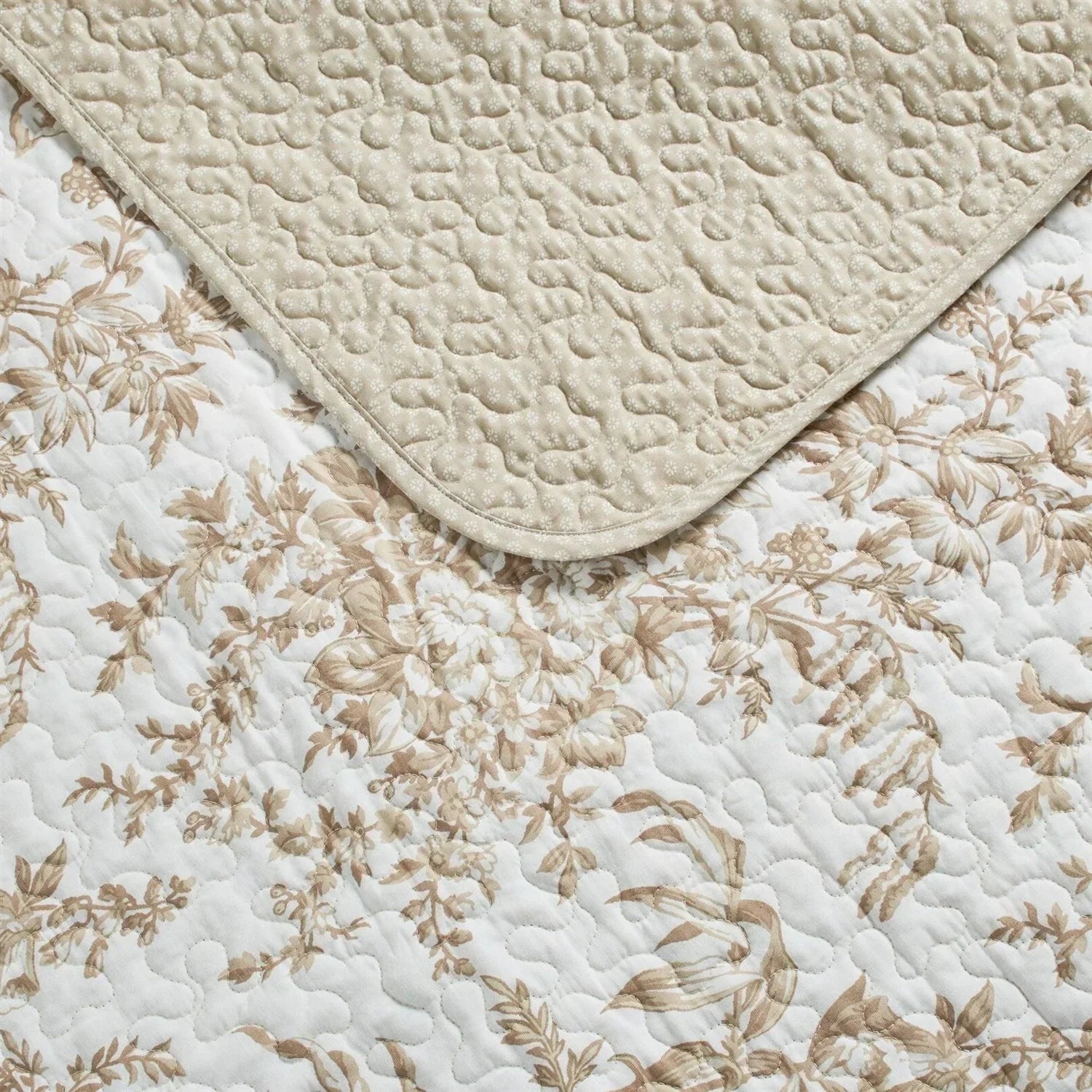 Full/Queen 3 Piece Bed-in-a-Bag Bohemian Tan Beige Floral Cotton Quilt Set