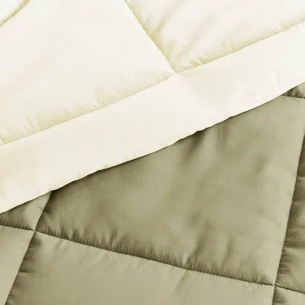 Full/Queen 3-Piece Microfiber Reversible Comforter Set in Sage Green/Cream