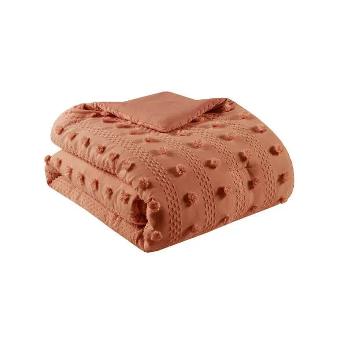 Full/Queen 3-Piece Rust Orange Pompom Microfiber Comforter Set