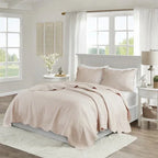 Full/Queen Size 3 Piece Reversible Scalloped Edges Microfiber Quilt Set in Blush