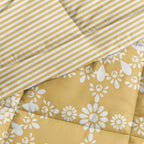Full/Queen size 3-Piece Yellow White Reversible Floral Striped Comforter Set
