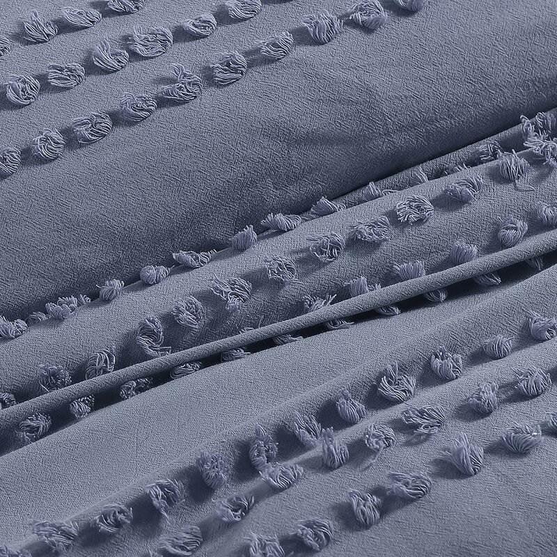 Full/Queen size 5-Piece 100-Percent Cotton Clip Dot Comforter Set in Denim Blue