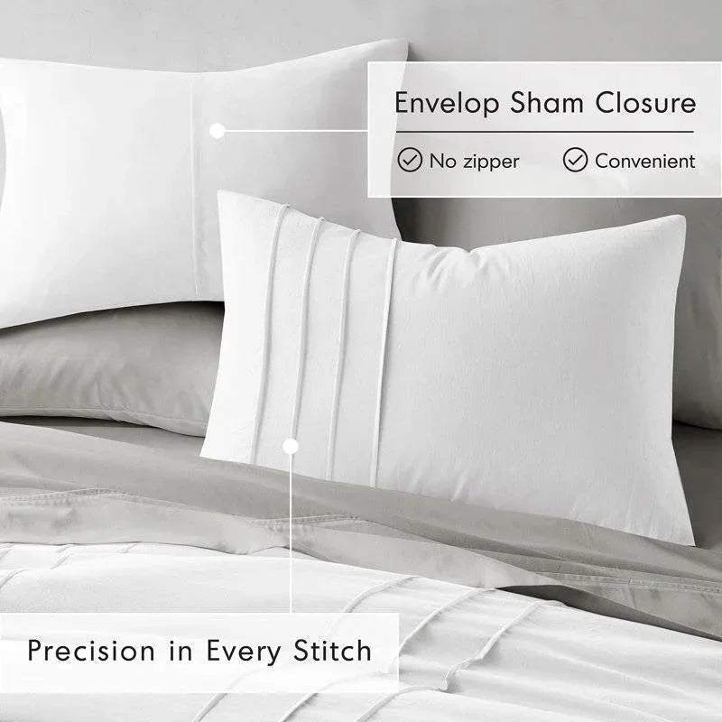 Full/Queen Size Microfiber Pleated Soft Washed Comforter Set White