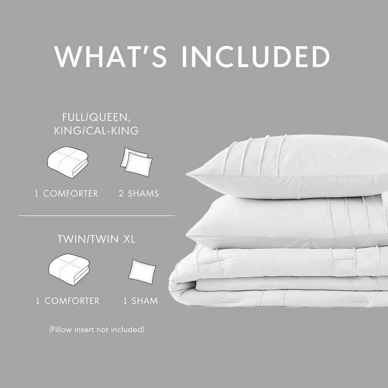 Full/Queen Size Microfiber Pleated Soft Washed Comforter Set White