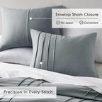 Full/Queen size Pleated Pre-Washed Microfiber Comforter Set in Blue Grey